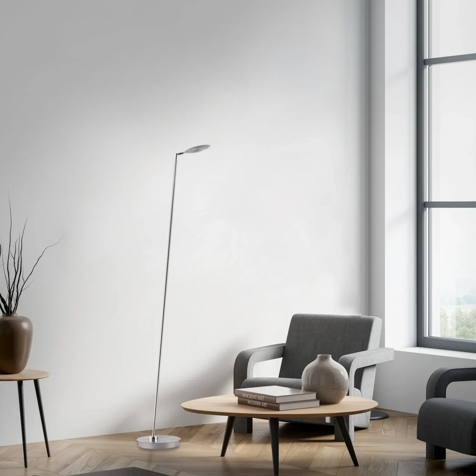 Lámpara de pie LED Paul Neuhaus Akku-Bente, gris, CCT, USB-C
