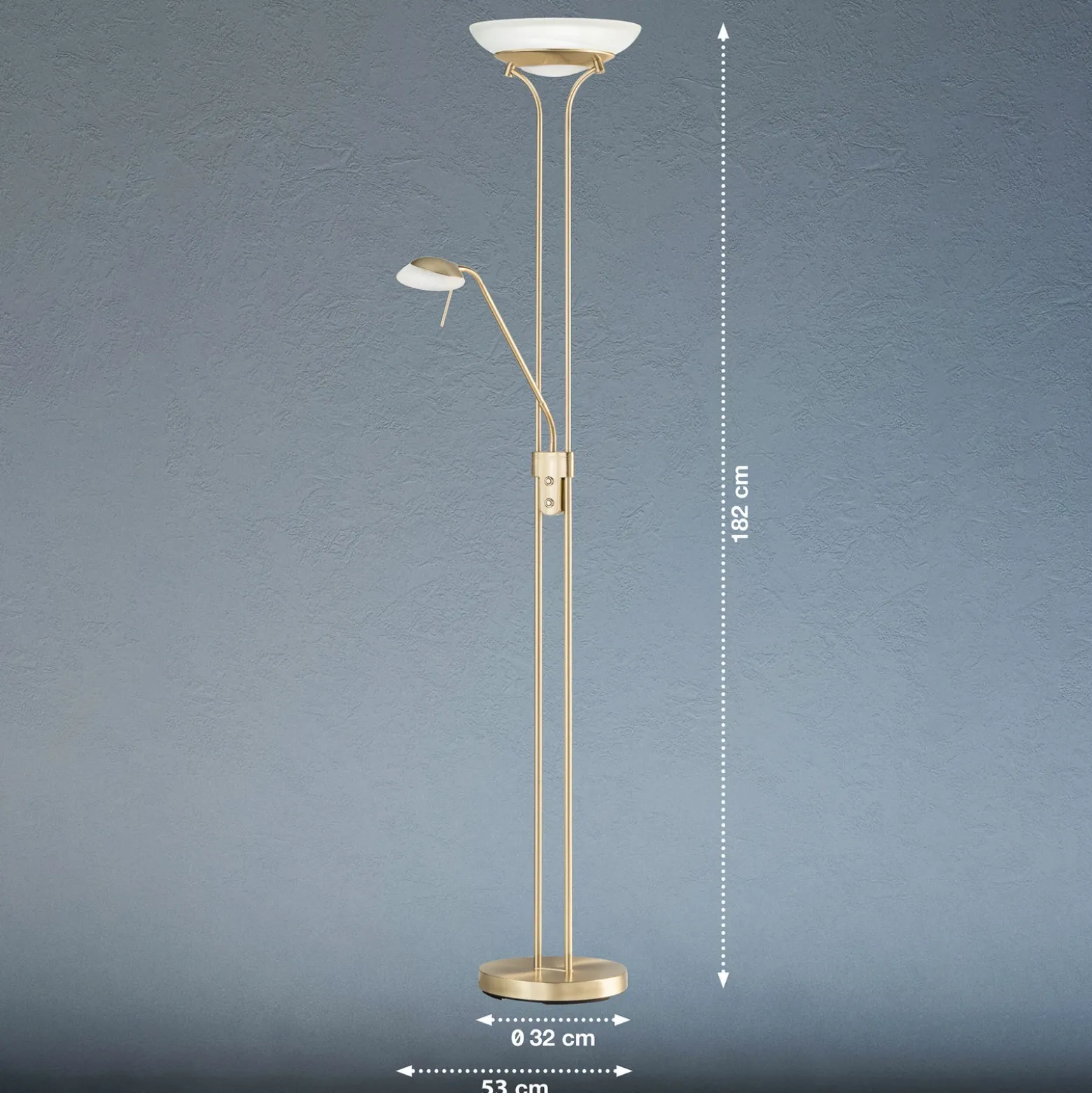 Lámpara de pie LED Pool, color latón, altura 182 cm, 2 luces.
