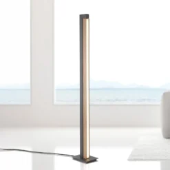 Lámpara de pie LED PURE Lines, negra, madera, control remoto, 140 cm