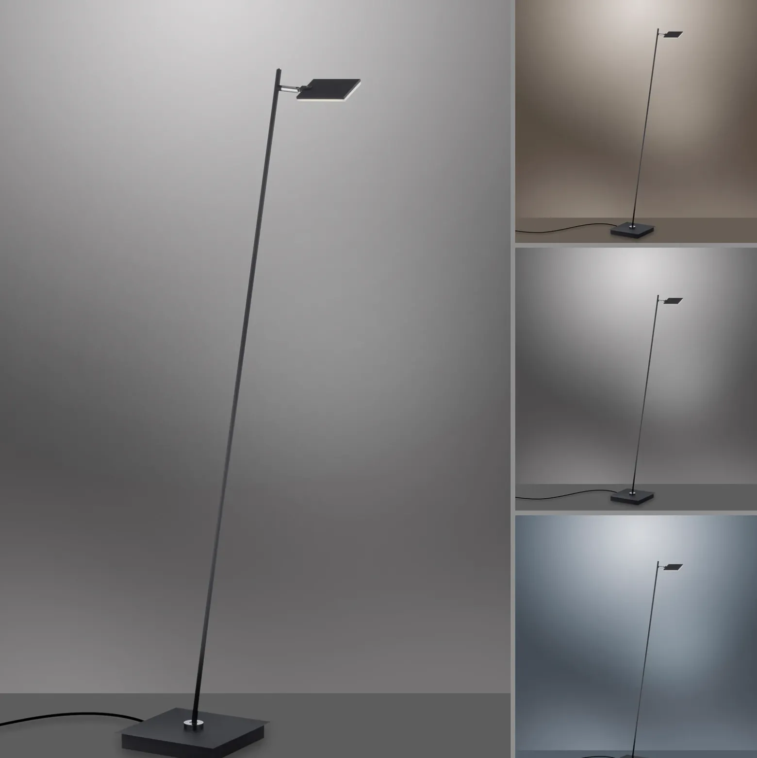 Lámpara de pie LED PURE Mira, negro perla, con control remoto