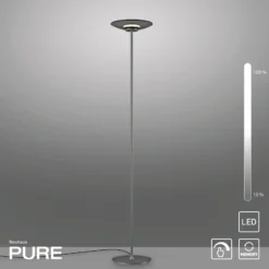 Lámpara de pie LED PURE Moon, platino, cristal ahumado, 180 cm