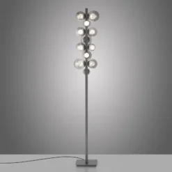 Lámpara de pie LED PURE Popup, gris aluminio/cristal, atenuador, 12 luces