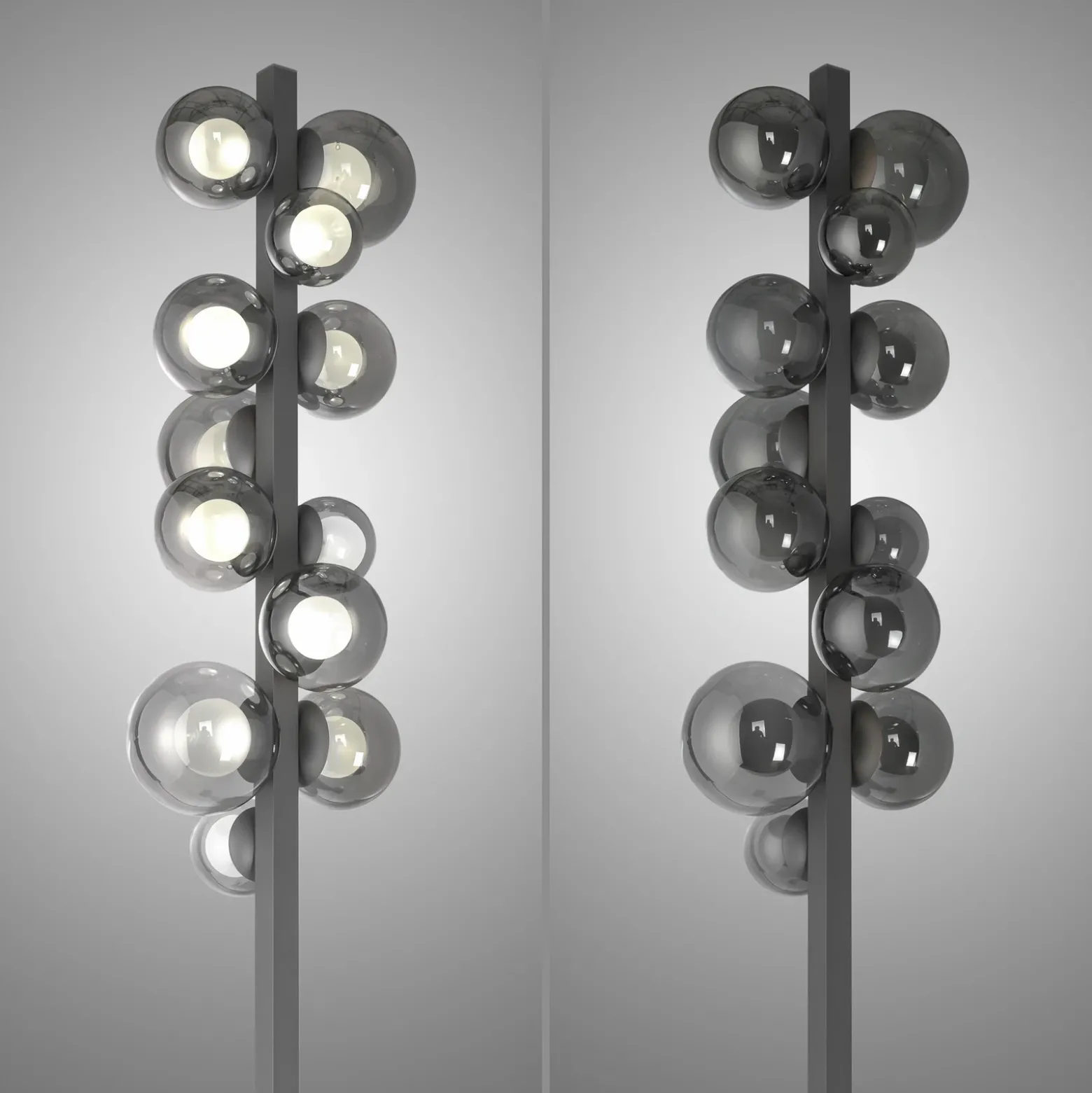 Lámpara de pie LED PURE Popup, gris aluminio/cristal, atenuador, 12 luces