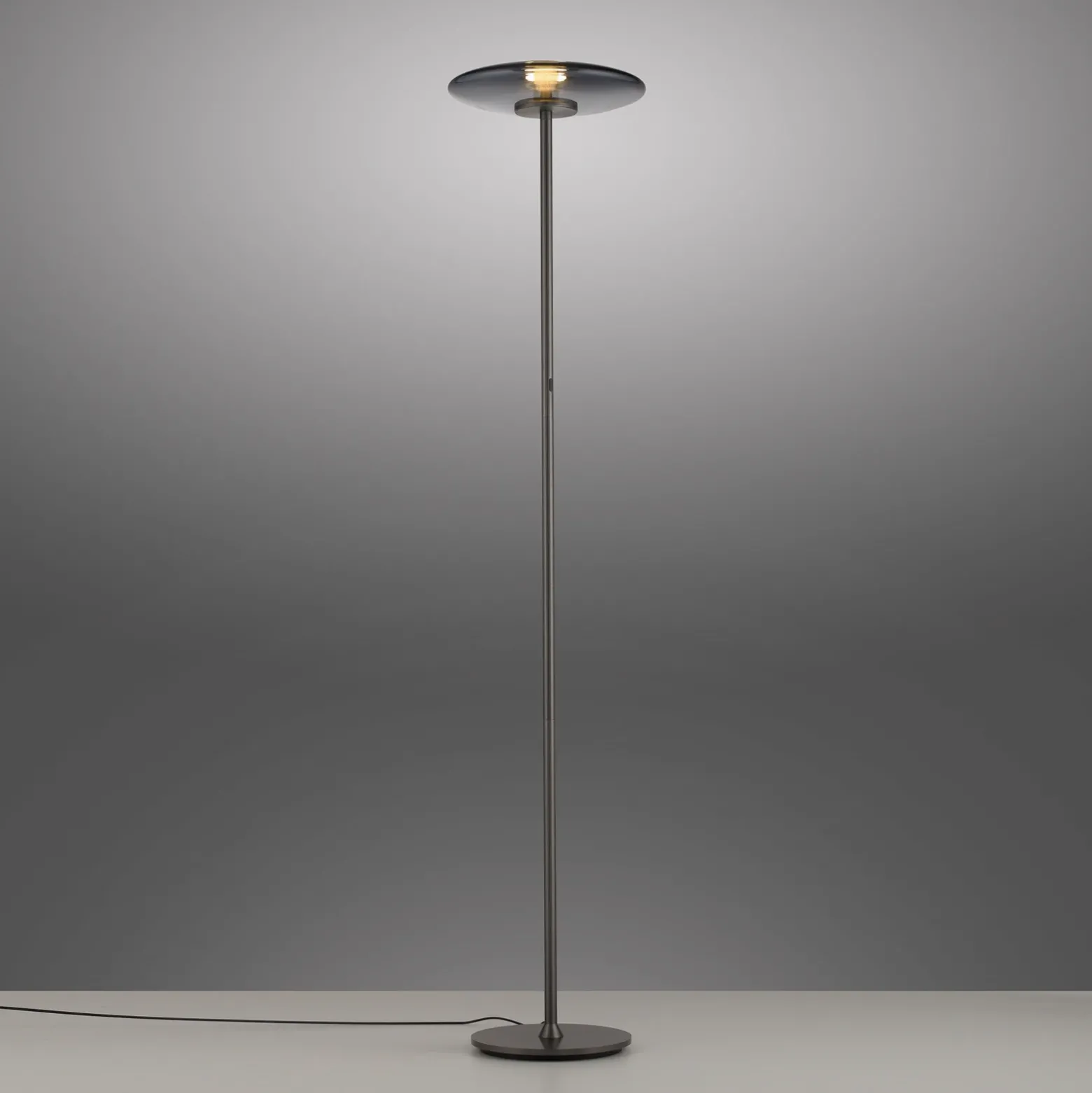 Lámpara de pie LED PURE Vitrum, aluminio gris/vidrio, regulador táctil