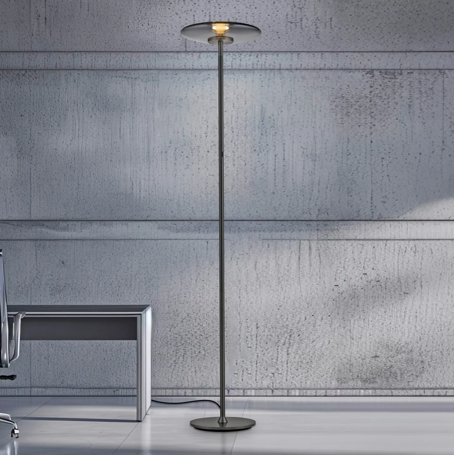 Lámpara de pie LED PURE Vitrum, aluminio gris/vidrio, regulador táctil