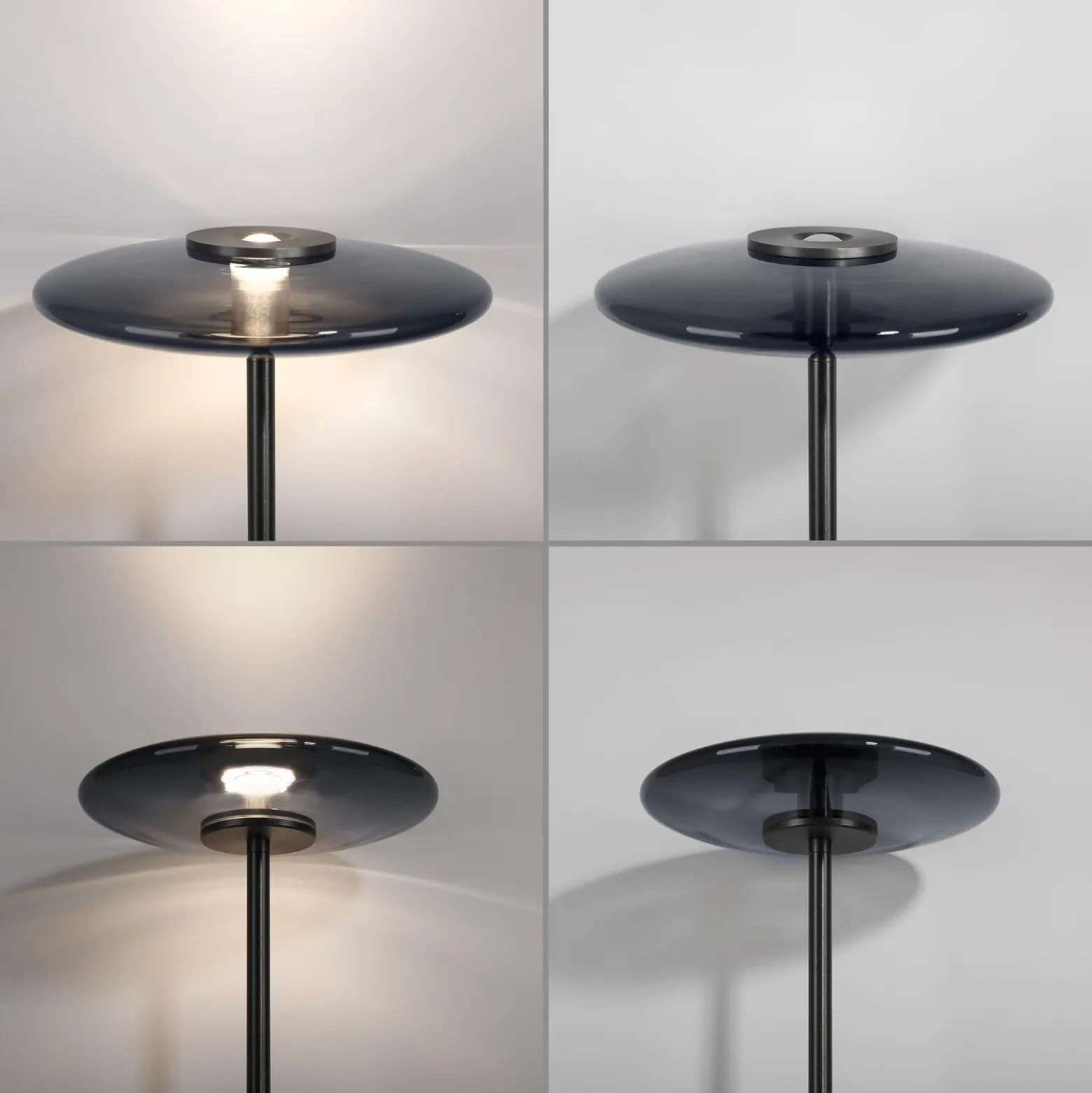 Lámpara de pie LED PURE Vitrum, aluminio gris/vidrio, regulador táctil