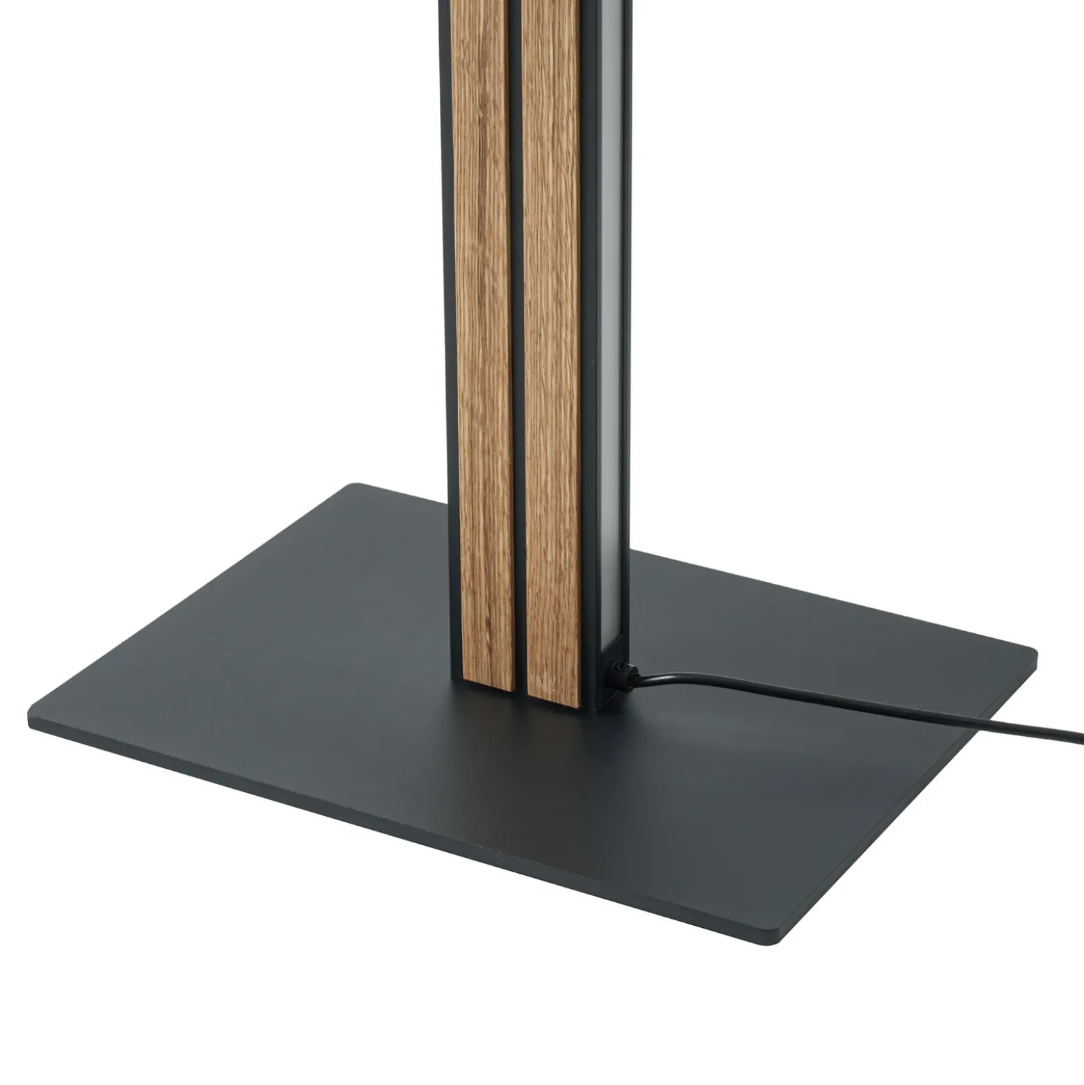 Lámpara de pie LED Quitani Lisene, roble/negro/natural, 162 cm, atenuable.