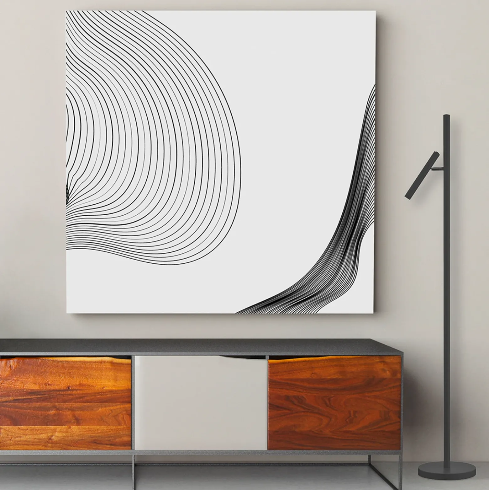 Lámpara de pie LED recargable Streak-B, altura 134 cm, negra, de metal