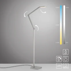 Lámpara de pie LED SAMSKY, acero, altura 161 cm, regulador táctil metálico