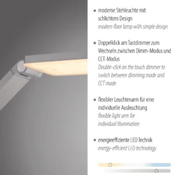 Lámpara de pie LED SAMSKY, acero, altura 161 cm, regulador táctil metálico