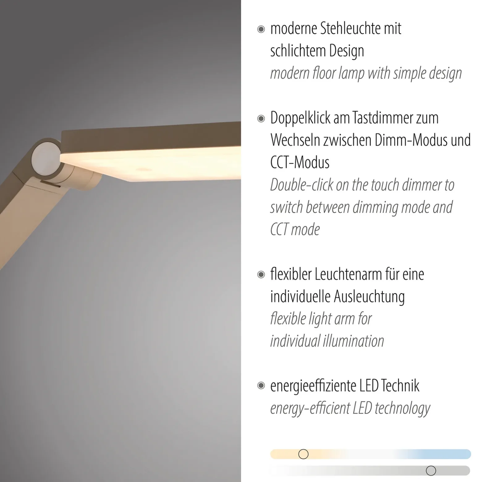 Lámpara de pie LED SAMSKY, color bronce, altura 161 cm, regulador táctil
