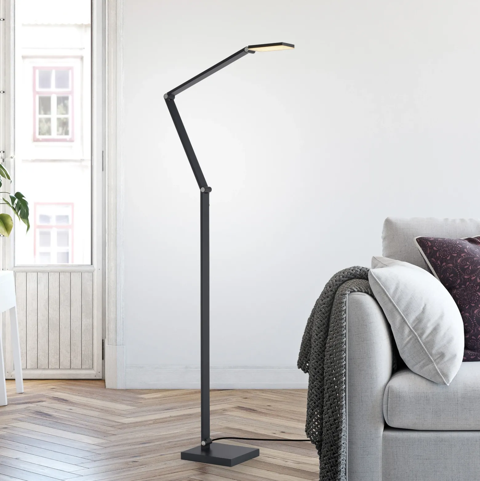 Lámpara de pie LED SAMSKY, gris, altura 161 cm, metal, regulador táctil
