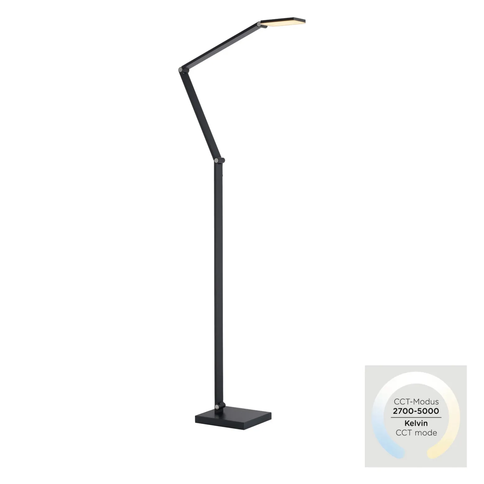 Lámpara de pie LED SAMSKY, gris, altura 161 cm, metal, regulador táctil