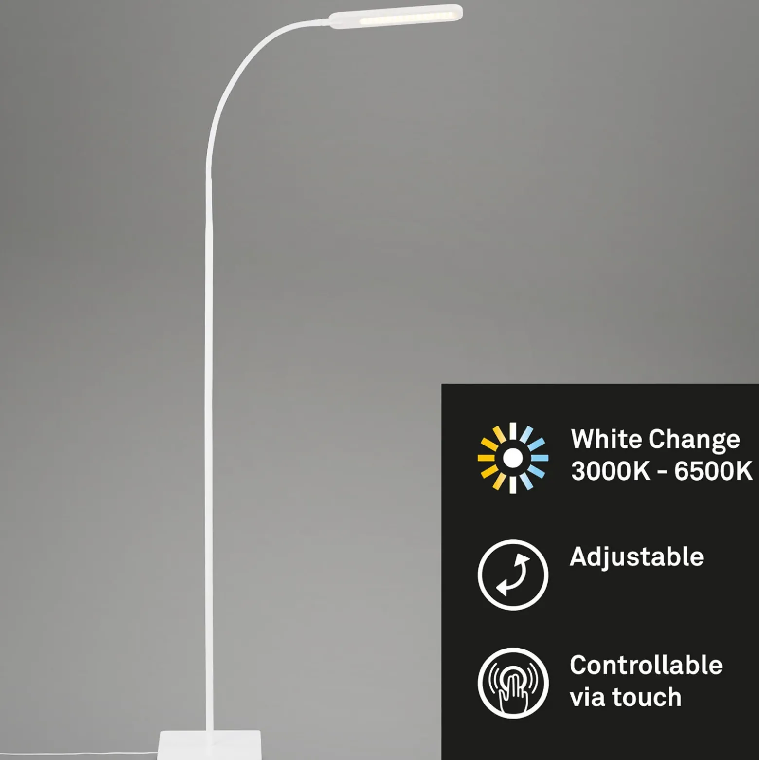 Lámpara de pie LED Servo, atenuable, CCT, blanco