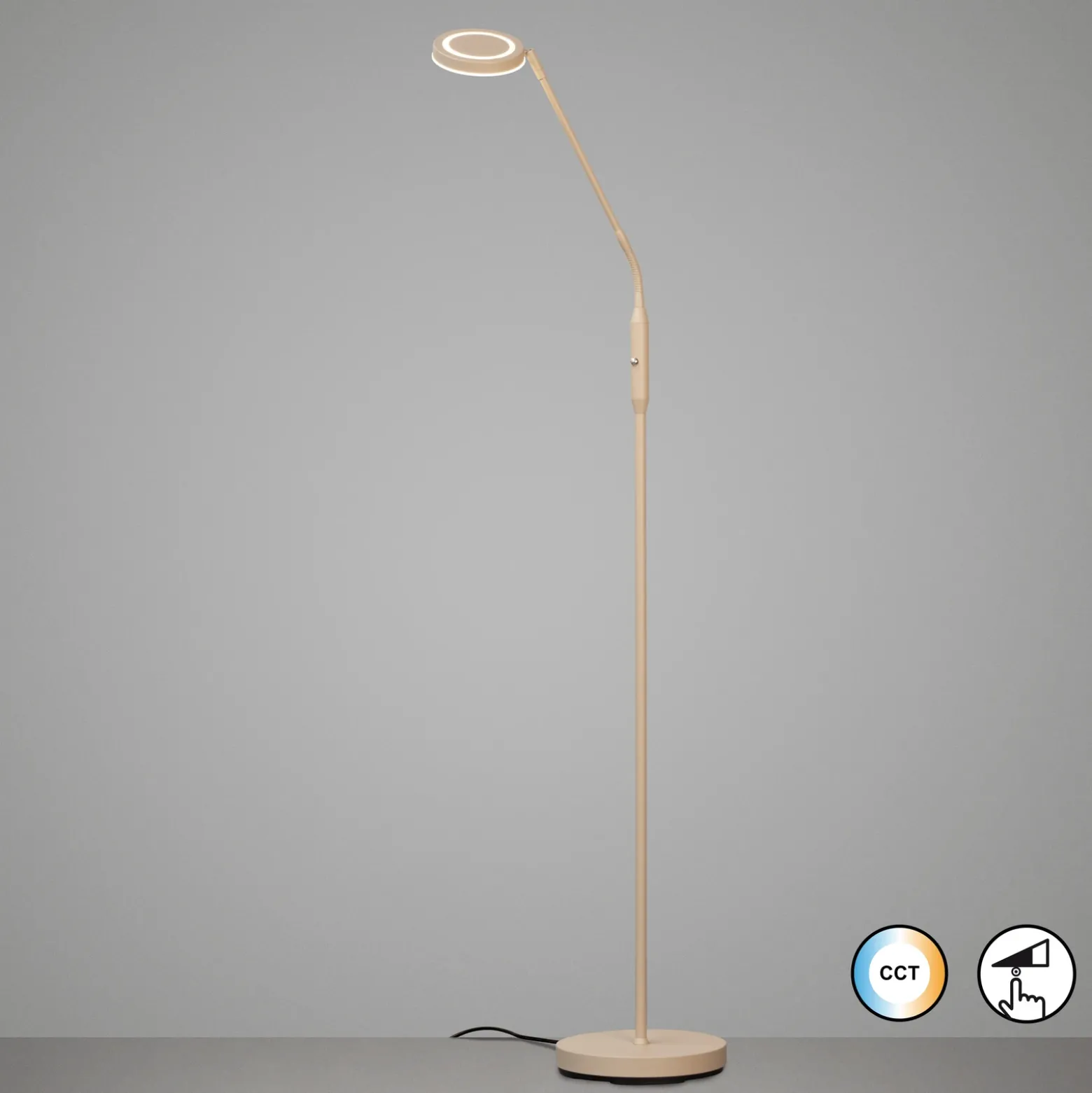 Lámpara de pie LED Sorento, altura 138 cm, color arena, metal, CCT
