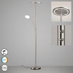 Lámpara de pie LED Sorento níquel Altura 182 cm 2 luces CCT Touchdim