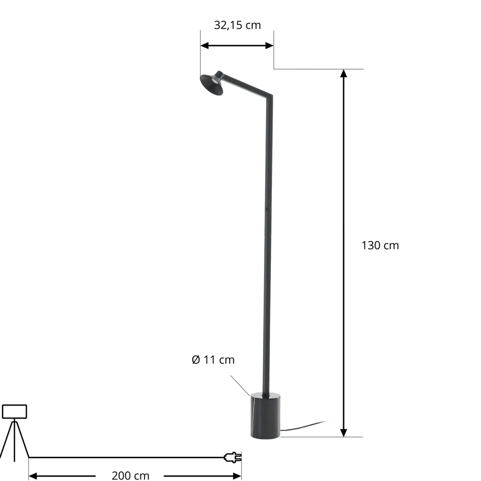 Lámpara de pie LED Steve de Lucande, negra, 130 cm, atenuable