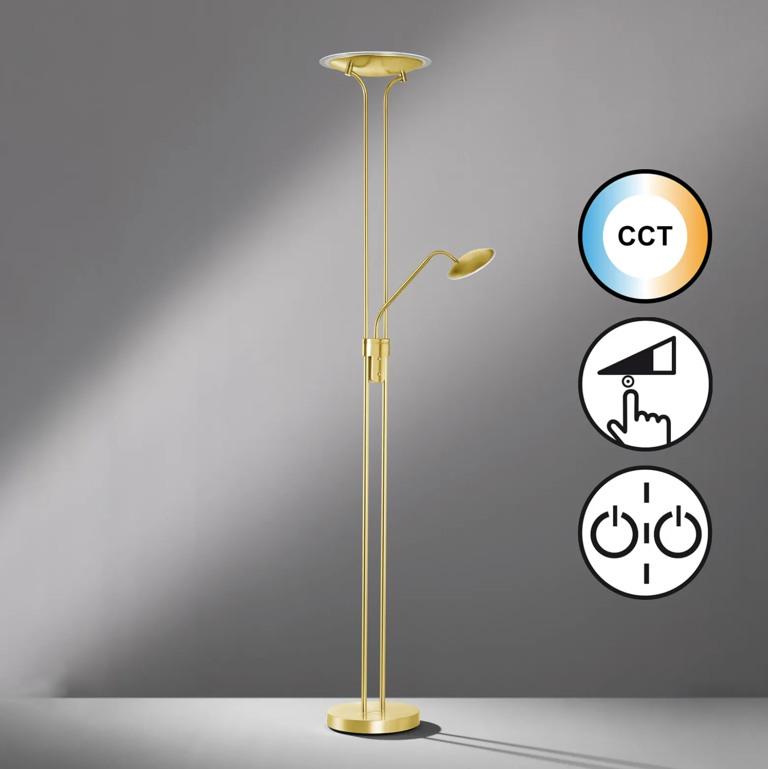Lámpara de pie LED Tallri latón Altura 180 cm 2 luces CCT Touchdim