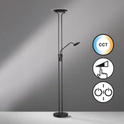 Lámpara de pie LED Tallri, negra, 180 cm, 2 luces, metal, CCT