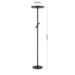Lámpara de pie LED Teide, negro, metal, lámpara de lectura, atenuador