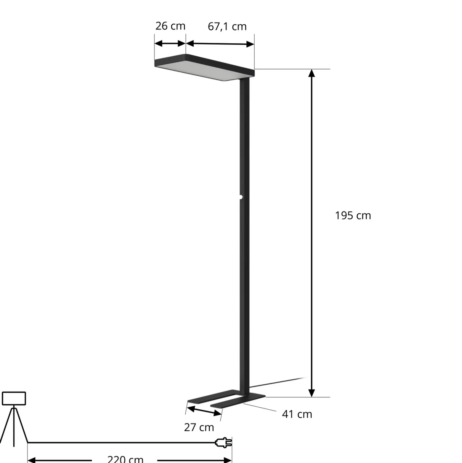 Lámpara de pie LED Timon de Arcchio, 54 W, negra, altura 195 cm