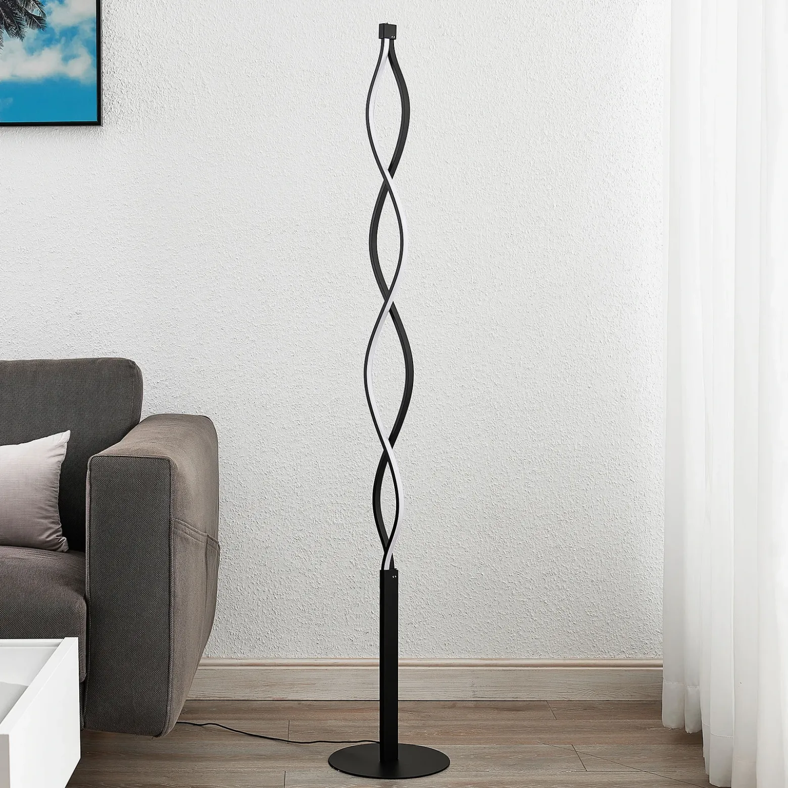 Lámpara de pie LED Welina de Lindby, negra, 150 cm, atenuable