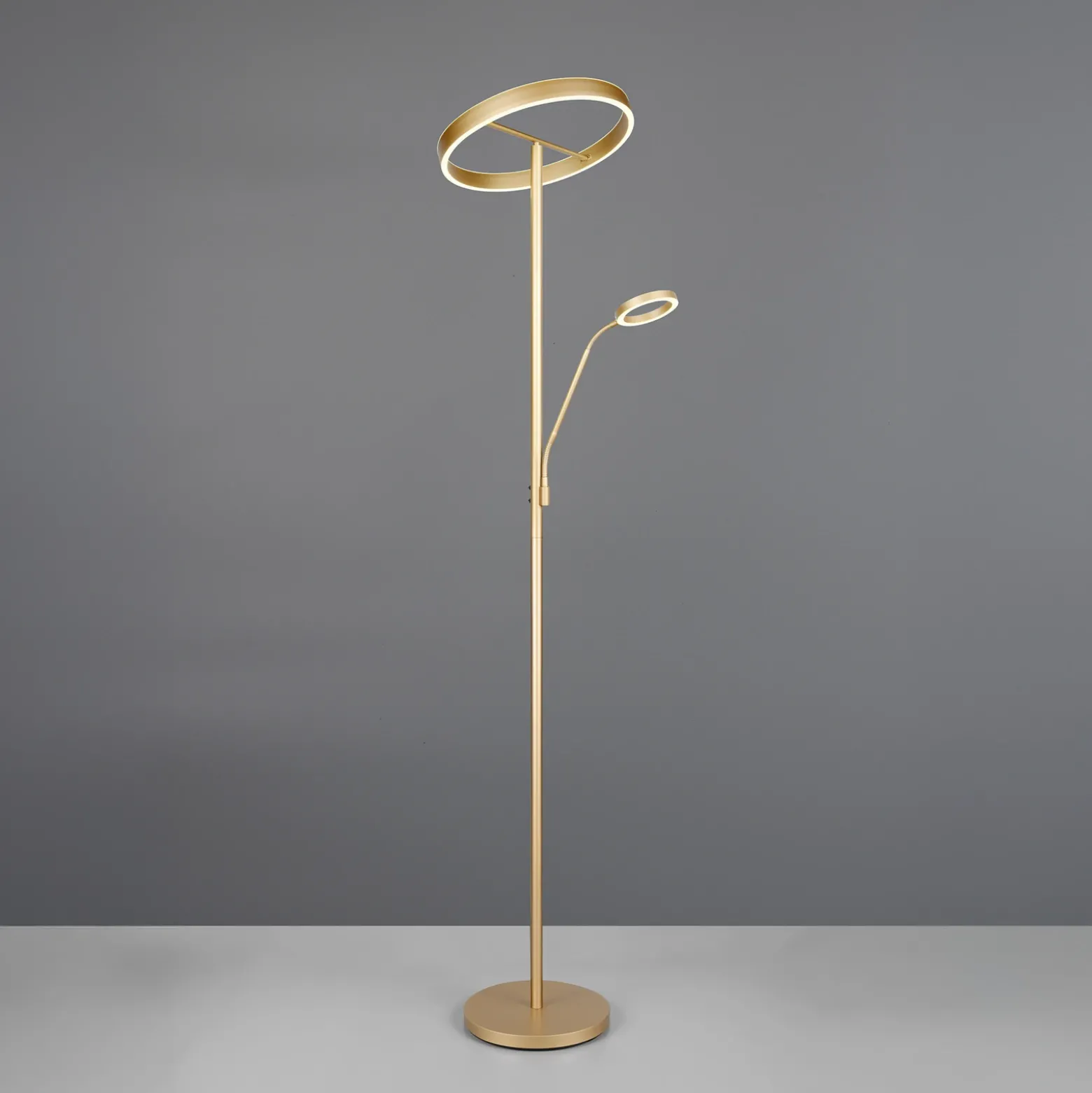 Lámpara de pie LED Willis, dorada, altura 180 cm, metal, CCT, atenuador
