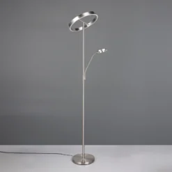Lámpara de pie LED Willis, níquel, altura 180 cm, atenuador CCT metálico