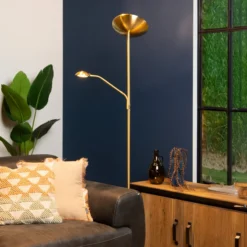 Lámpara de pie LED ZENITH, dorada, 2 luces, altura 180 cm, metal, atenuable