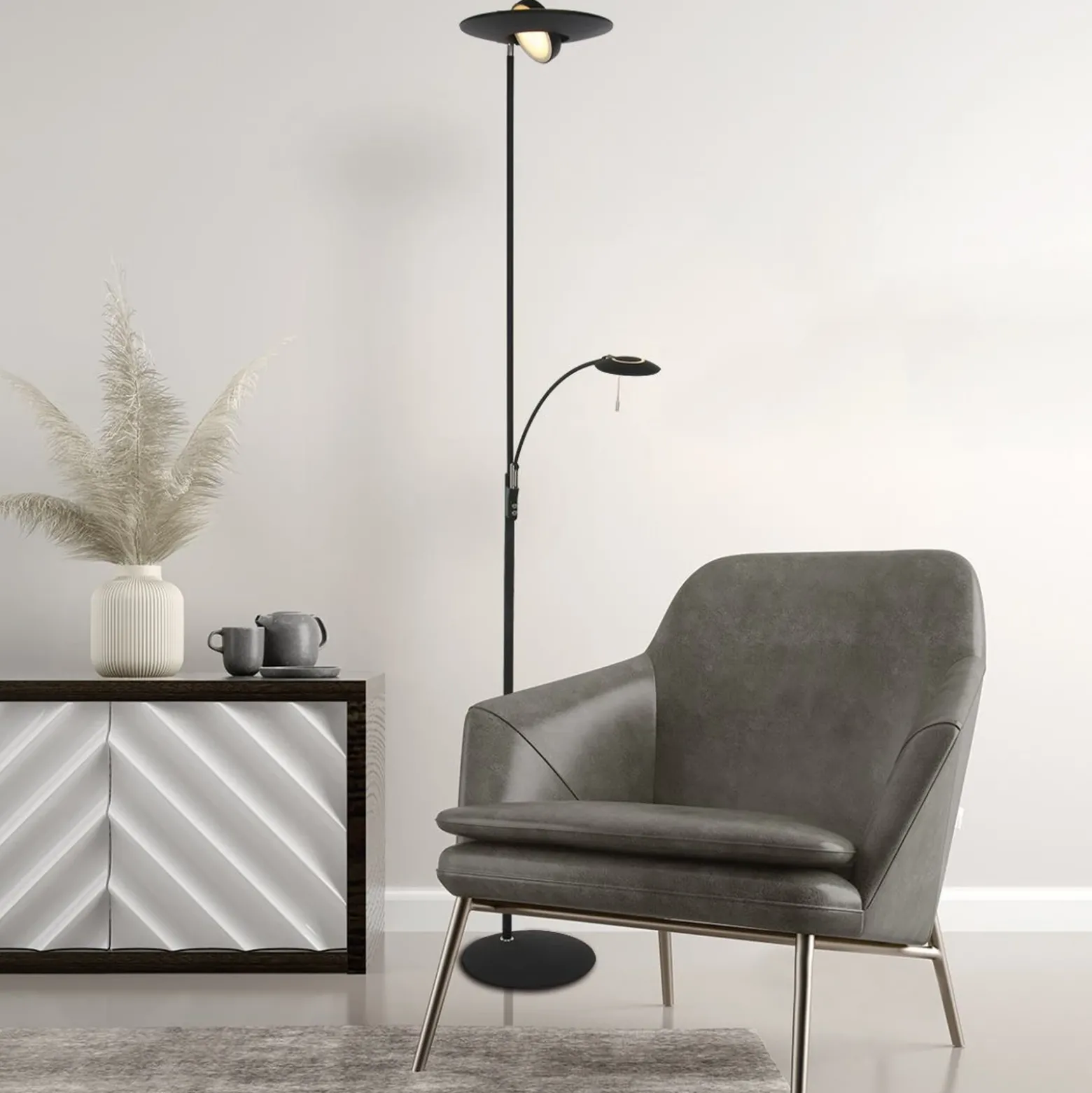 Lámpara de pie LED Zenith, lámpara de lectura LED, CCT, metal, negro
