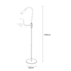 Lámpara de pie LED Zozy, negra, 3-StepDim, altura 145 cm, brazo flexible