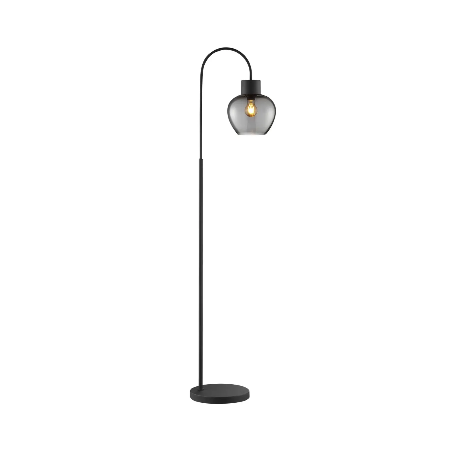 Lámpara de pie Ligari, negro/gris humo, altura 164 cm Metal/vidrio