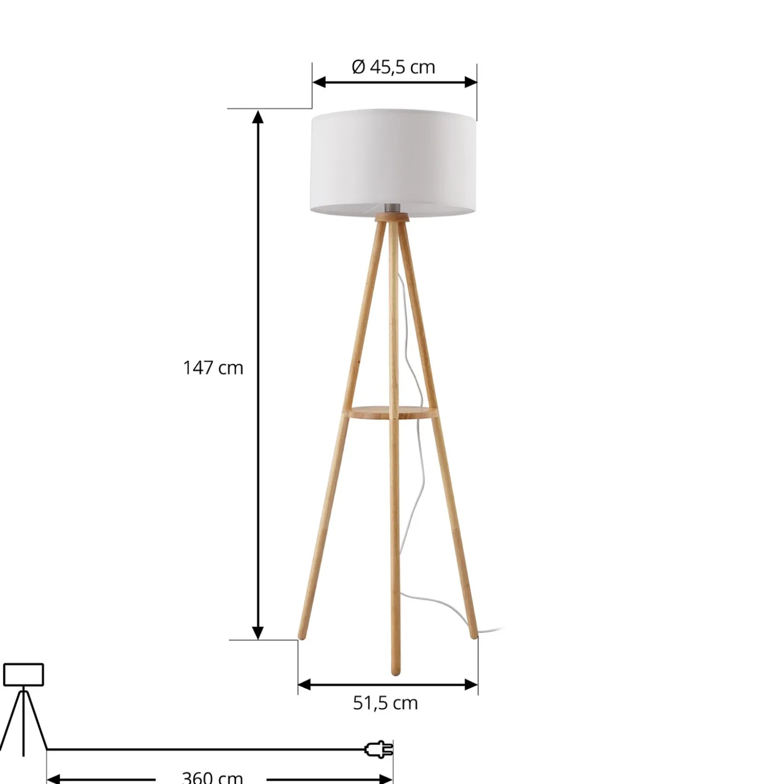 Lámpara de pie Lindby Adamio, Ø 45,5 cm, blanca, textil, trípode
