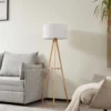 Lámpara de pie Lindby Adamio, Ø 45,5 cm, blanca, textil, trípode