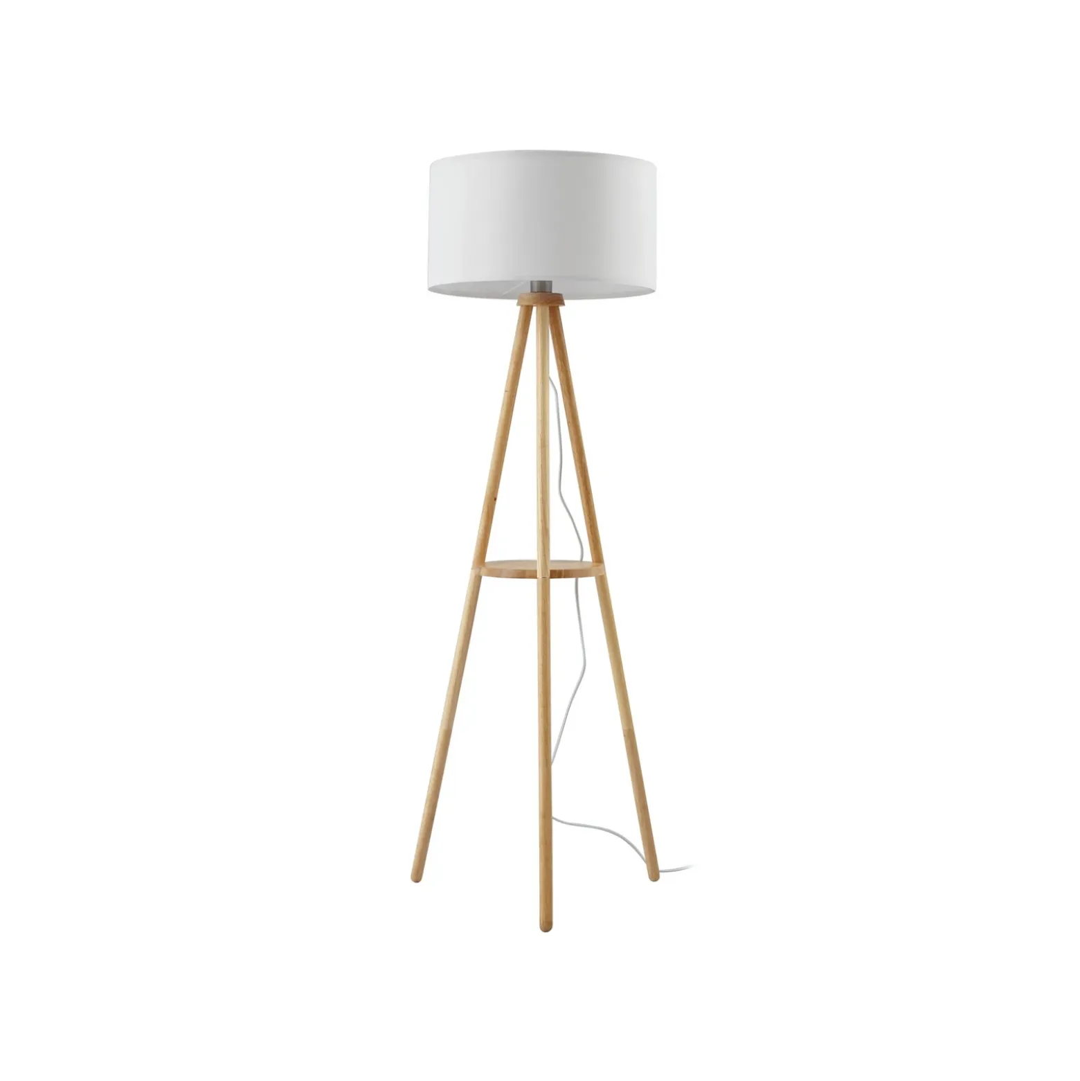 Lámpara de pie Lindby Adamio, Ø 45,5 cm, blanca, textil, trípode