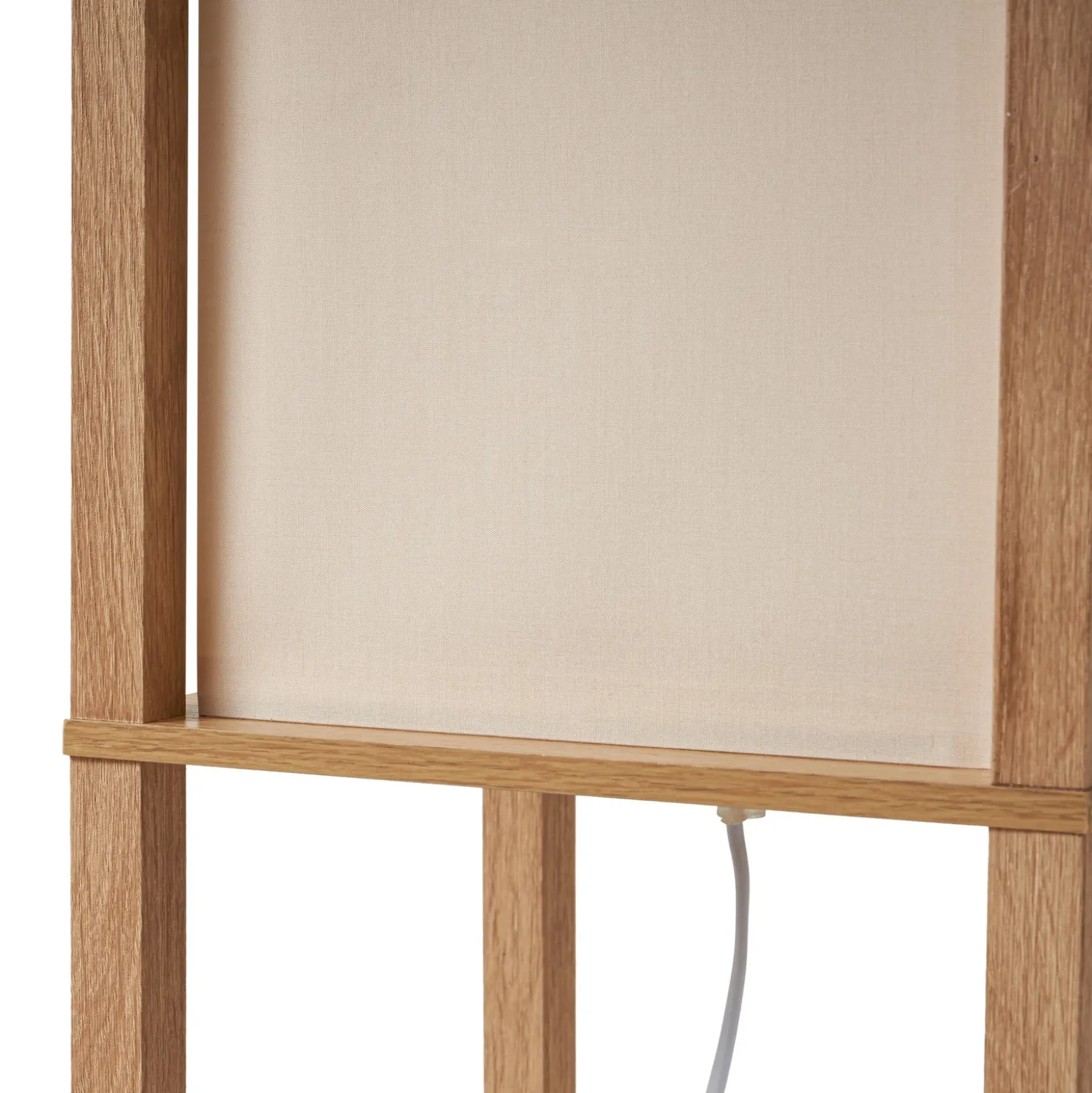 Lámpara de pie Lindby Birta, color madera/blanco, estantería, madera