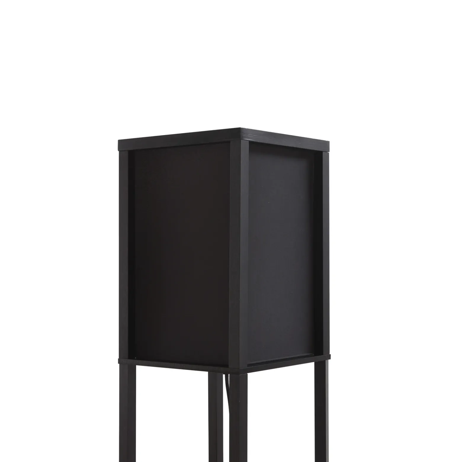 Lámpara de pie Lindby Birta, negra, estantería, madera, 159 cm