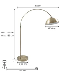 Lámpara de pie Lindby Bogen Lennart, latón antiguo, metal, 183 cm