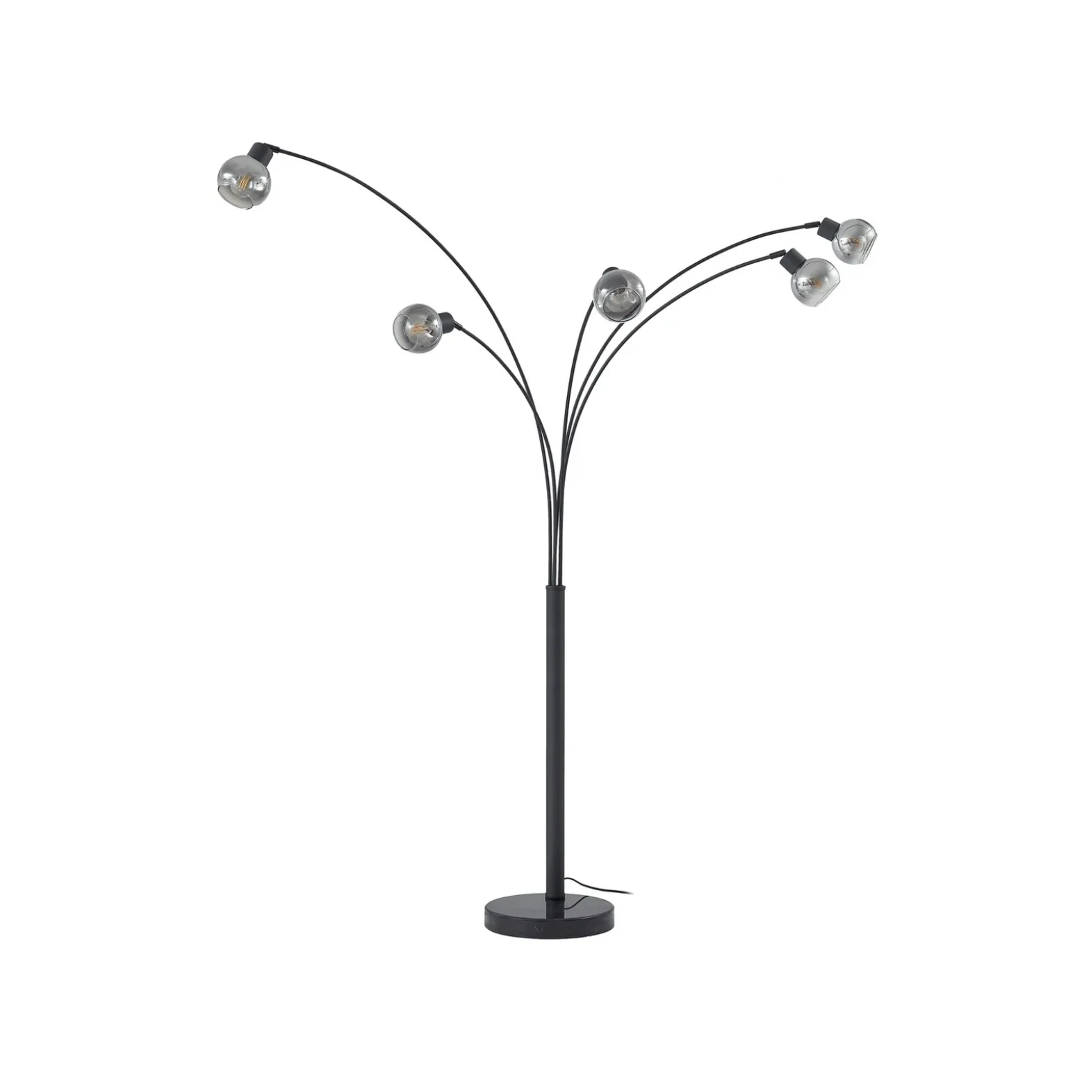 Lámpara de pie Lindby Braccio, gris/negro, cristal, 5 luces, 204,5 cm