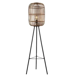 Lámpara de pie Lindby Canyana, 139 cm, natural, ratán, trípode