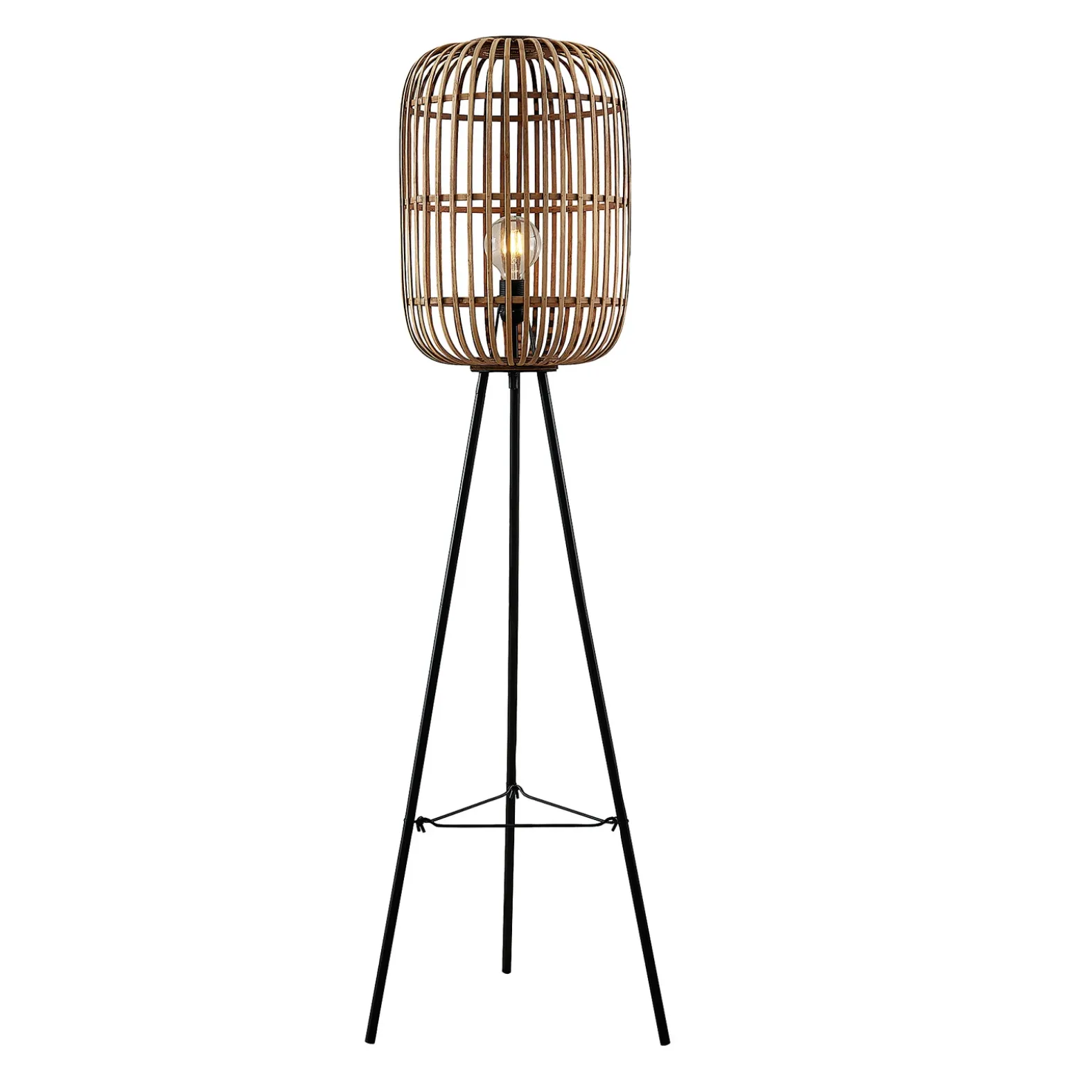 Lámpara de pie Lindby Canyana, 139 cm, natural, ratán, trípode
