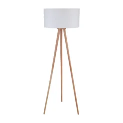 Lámpara de pie Lindby Charlia, blanca, madera, altura 150cm