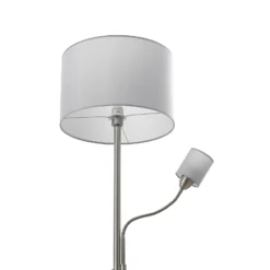 Lámpara de pie Lindby Colima, gris, tela, lámpara de lectura, 170cm