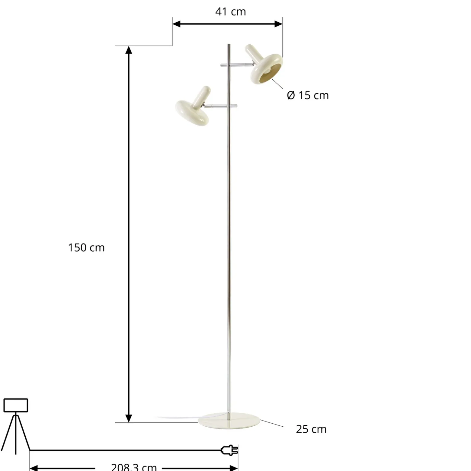 Lámpara de pie Lindby Dylan, 2 luces, cromada/beige, 150 cm, E14
