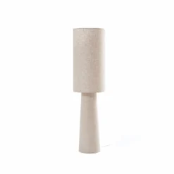 Lámpara de pie Lindby Elfie, altura 124 cm, beige, lino, 2x E27