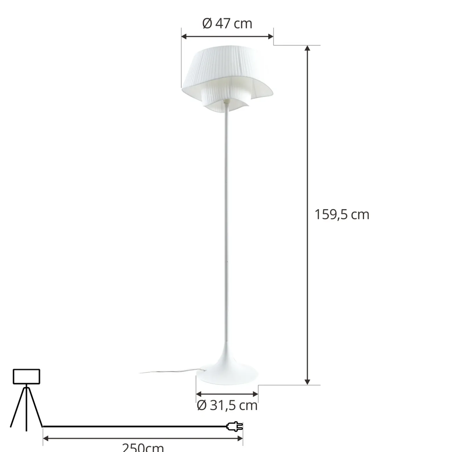 Lámpara de pie Lindby Eryndor, blanca, textil, Ø 47 cm, E27