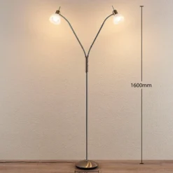 Lámpara de pie Lindby Gwendolin, 160 cm, color níquel, 2 luces.