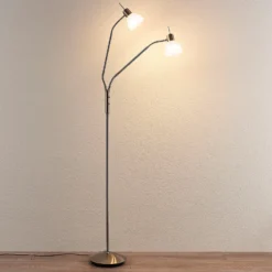 Lámpara de pie Lindby Gwendolin, 160 cm, color níquel, 2 luces.