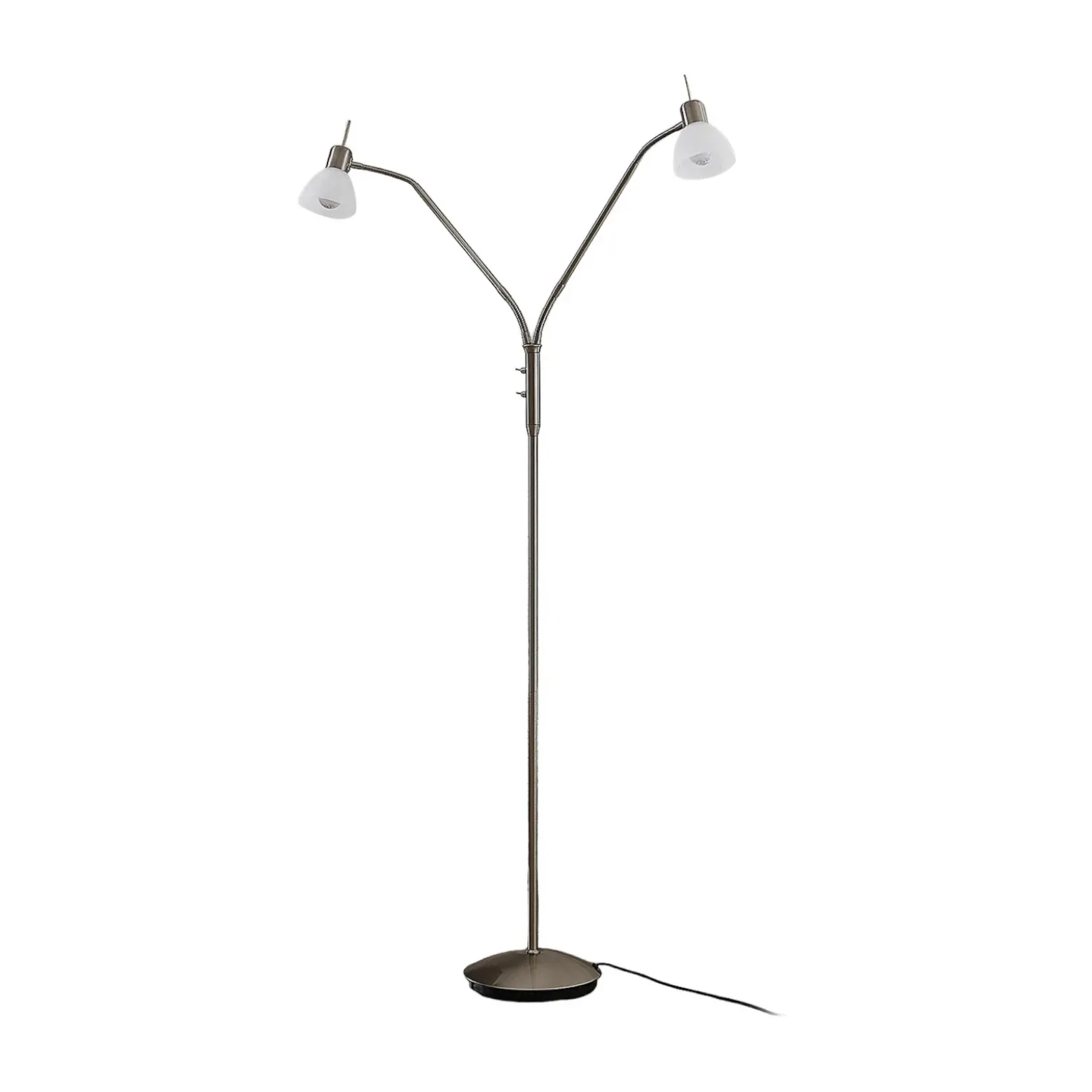 Lámpara de pie Lindby Gwendolin, 160 cm, color níquel, 2 luces.
