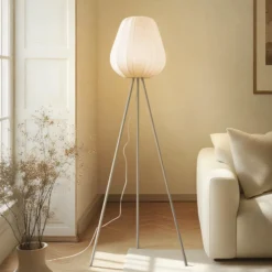 Lámpara de pie Lindby Helin, beige, textil, trípode, 144 cm, E27